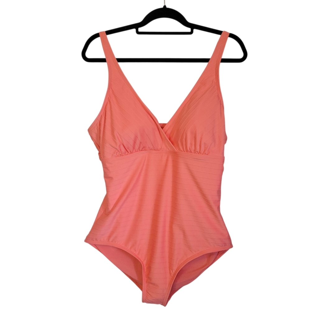Lands’ End Coral One Piece Swimsuit Size 18 NWT Surplice V Neck Tummy Control